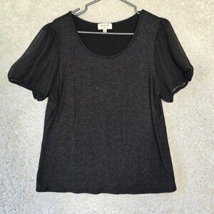 Kim&Cami Top Womens Large Black Metallic Puff Sleeve Party Punk